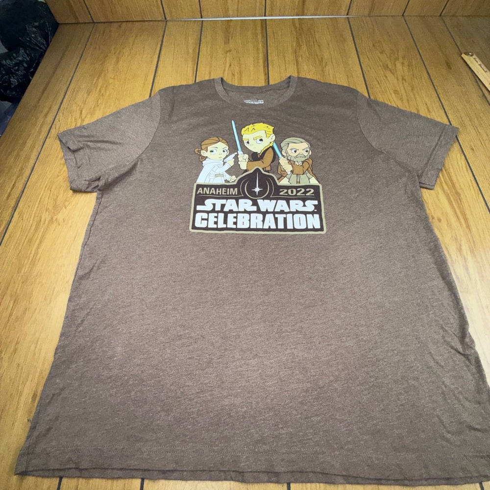 Star Wars Celebration Anaheim 2022 Graphic T-Shirt Brown 2X Leia Anakin Obi-Wan